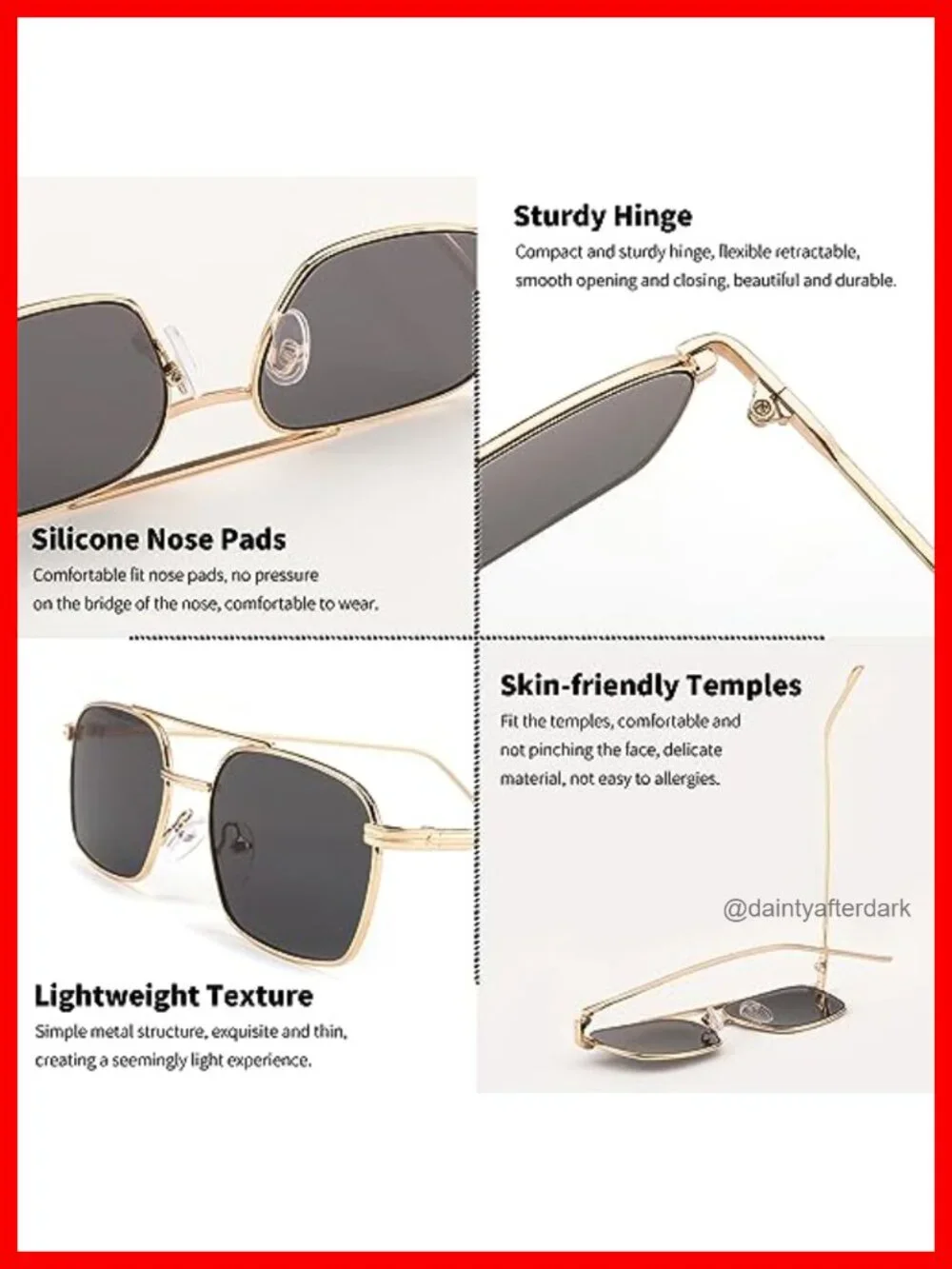 Vintage Square Aviator Sunglasses Metal Frame UV Protection Retro Trendy